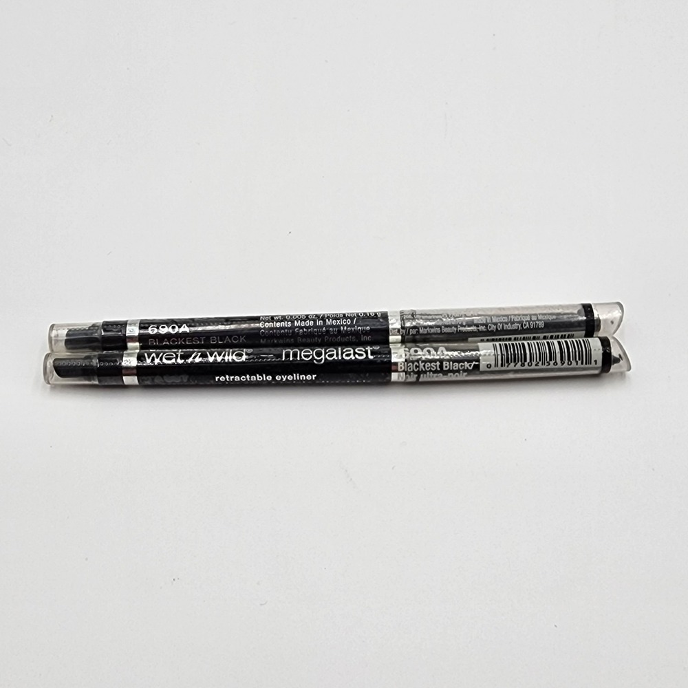 Wet N Wild Megalast Retractable Eyeliner Blackest Black 690A New Sealed Lot of 2